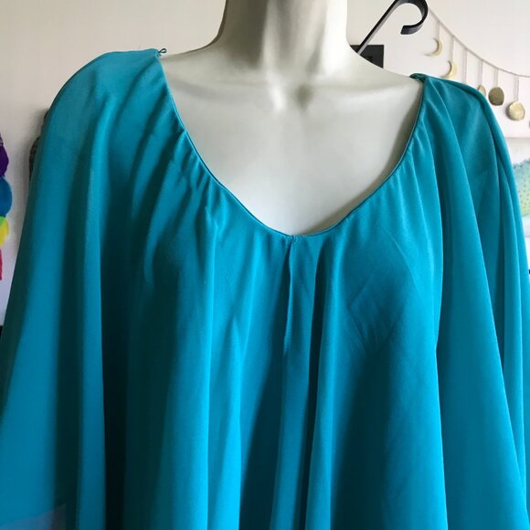 AVENUE size 22 / 24 Turquoise Stretch Jersey Chiffon Overlay Layered Tunic - Picture 2 of 7